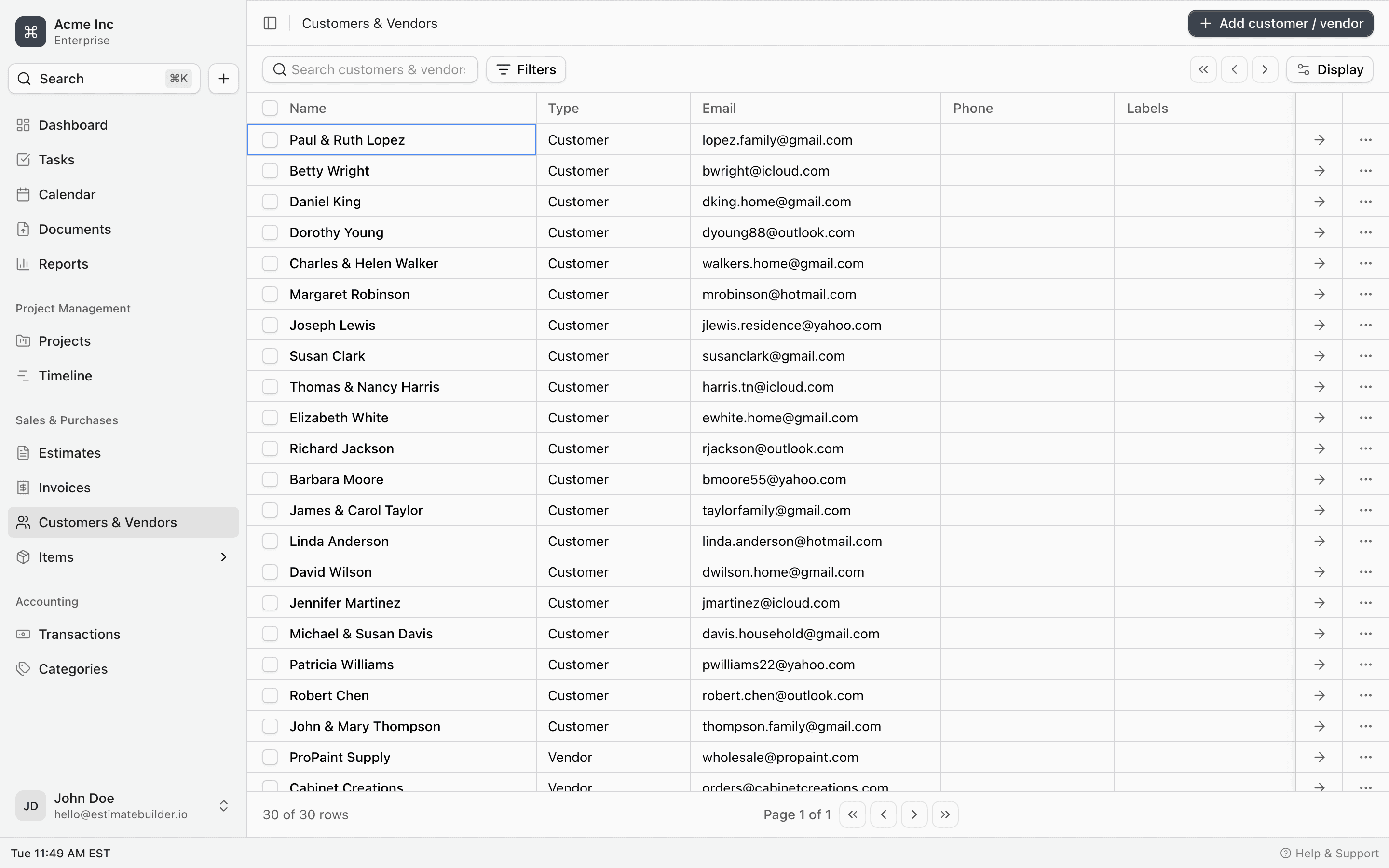 Customer & Vendor Directory
