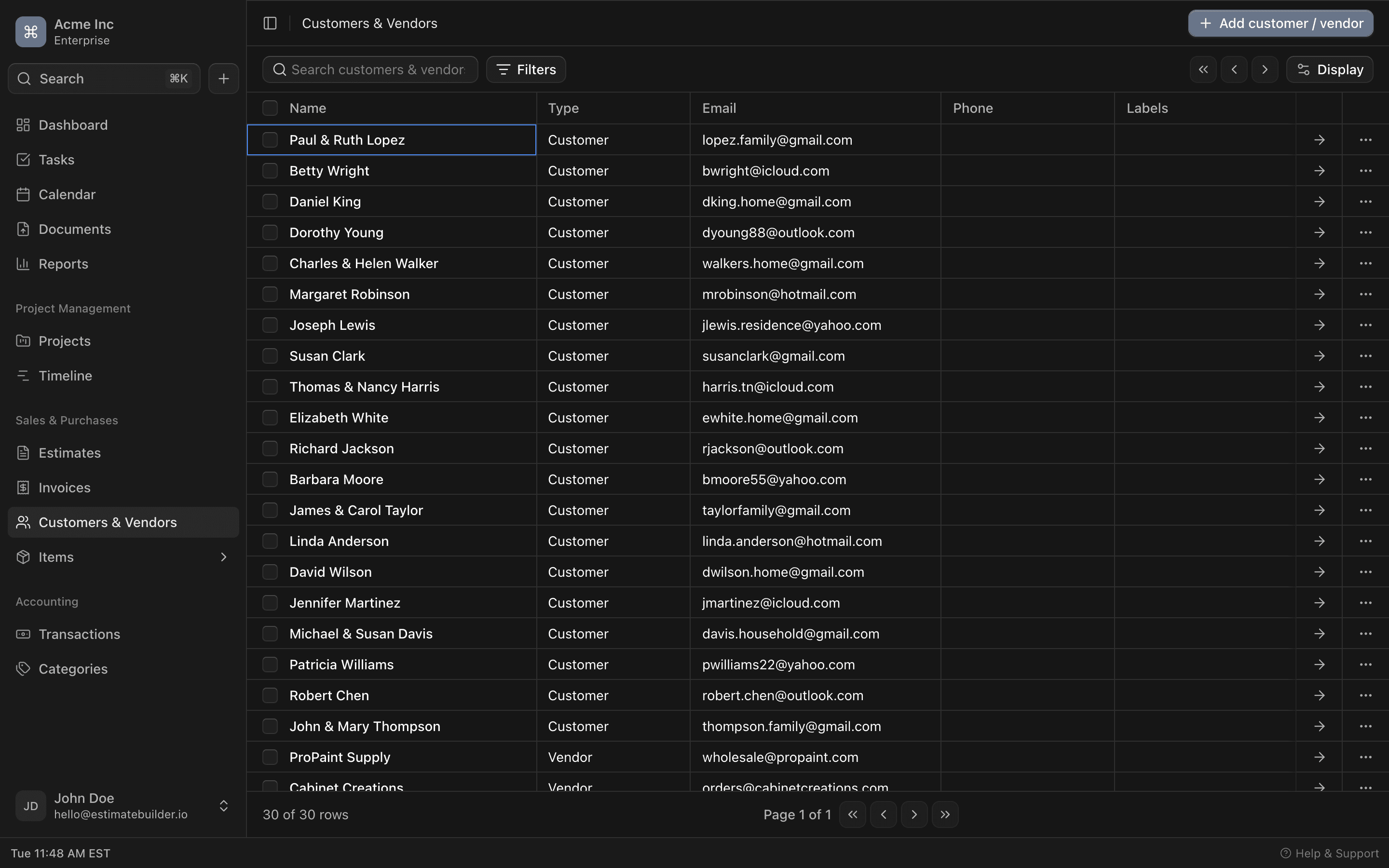 Customer & Vendor Directory